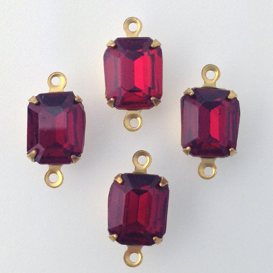 Vintage Garnet Faceted Glass Stone 2 Loop Brass Setting 10x8mm (4)