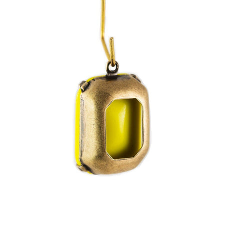 Vintage Opaque Yellow Glass Rectangle Drops in 1 Loop Brass Ox Setting 18mm x 13mm (2)
