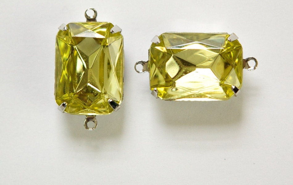 Vintage Jonquil Faceted Stones 2 Loop Silver Settings 18x13mm
