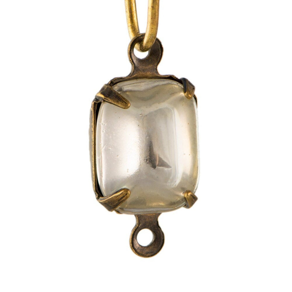 Vintage Smooth Clear Stones 2 Loop Brass Ox Setting 10x8mm (4)