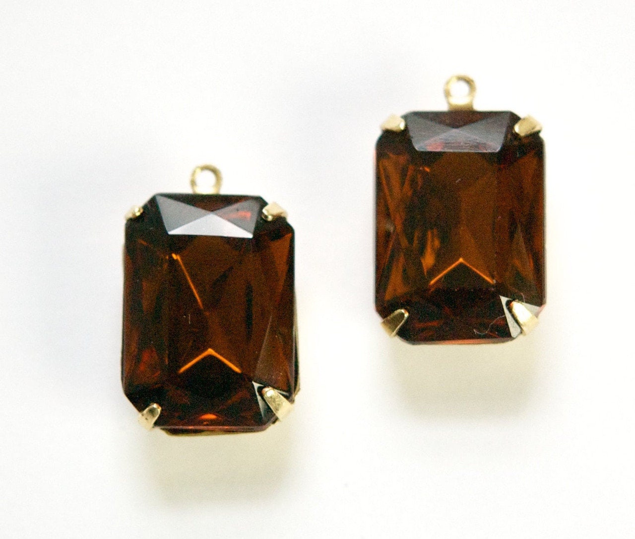 Vintage Smoke Topaz Faceted Stones 1 Loop Brass Settings 18x13mm oct004DD