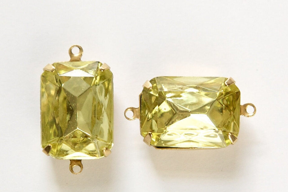 Vintage Jonquil Faceted Stones 2 Loop Brass Settings 18x13mm squ004FF2