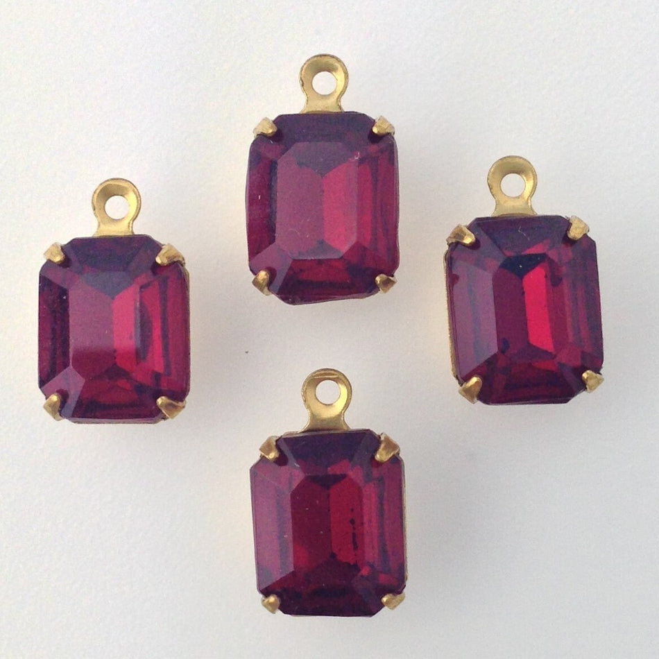Vintage Garnet Faceted Glass Stone 1 Loop Brass Setting 10x8mm (4)