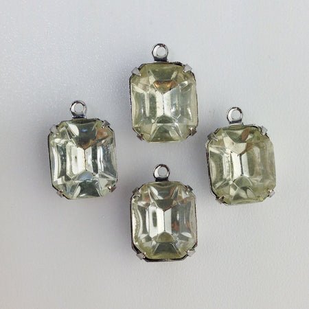 Vintage Faceted Clear Stones 1 Loop Silver Plated Setting 12mm x 10mm oct010T