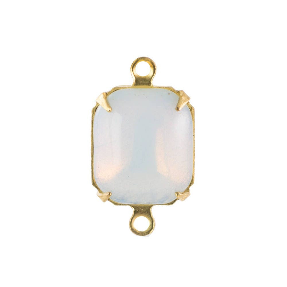 Vintage White Opal Stones in 2 Loop Brass Setting 12mm x 10mm (4) oct005U2