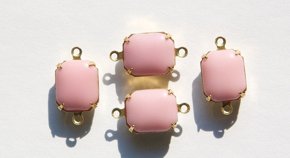 Vintage Light Pink Stones in 2 Loop Brass Connector Setting 12mm x 10mm oct005B2