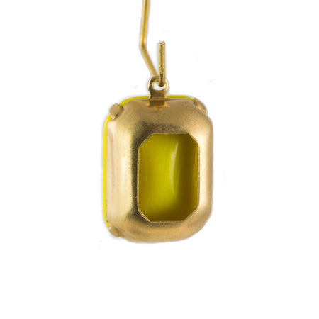 Vintage Opaque Yellow Glass Rectangle Drops in 1 Loop Brass Setting 18mm x 13mm (2)