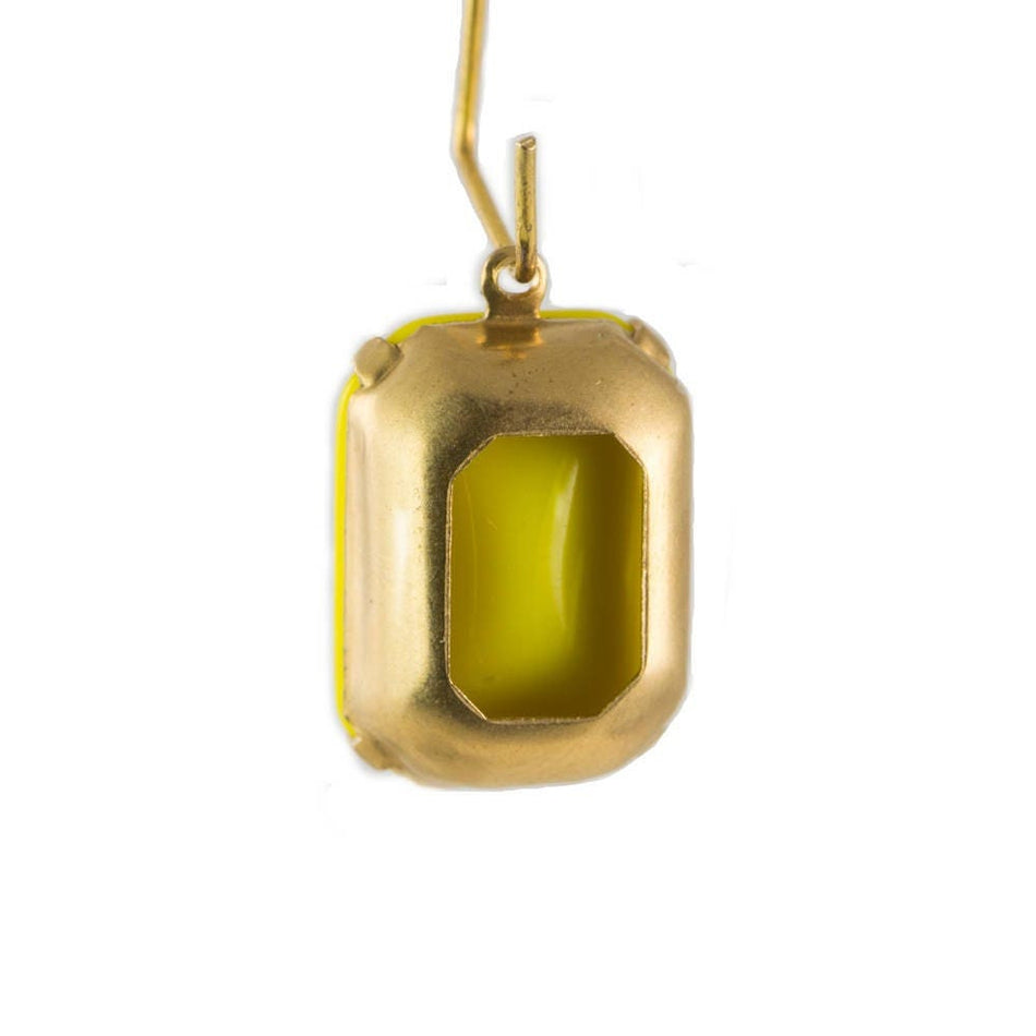 Vintage Opaque Yellow Glass Rectangle Drops in 1 Loop Brass Setting 18mm x 13mm (2)