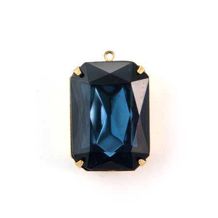Vintage Montana Blue Faceted Glass 1 Loop Brass Setting 25x18mm