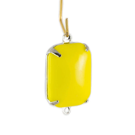 Vintage Opaque Yellow Glass Rectangle Drops 2 Loop Silver Setting 18mmx13mm (2)