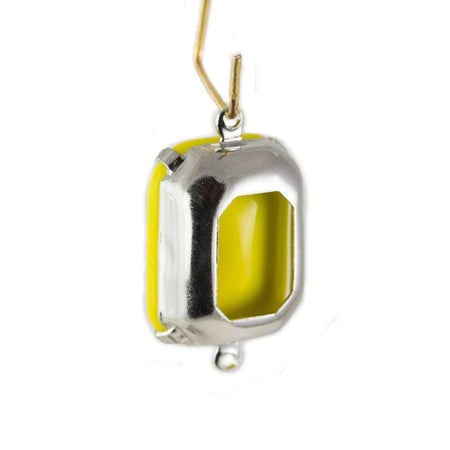 Vintage Opaque Yellow Glass Rectangle Drops 2 Loop Silver Setting 18mmx13mm (2)