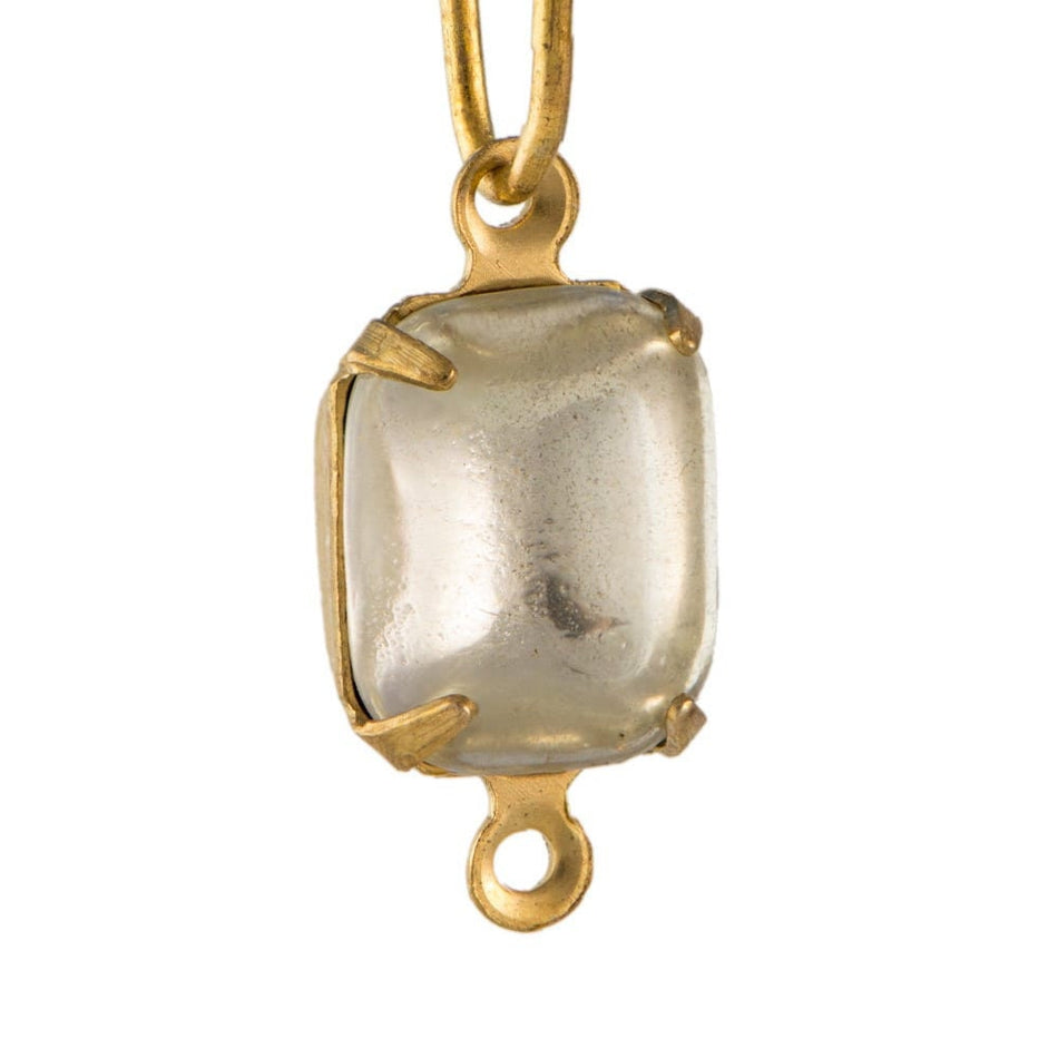Vintage Smooth Clear Stones 2 Loop Brass Setting 10x8mm (4)