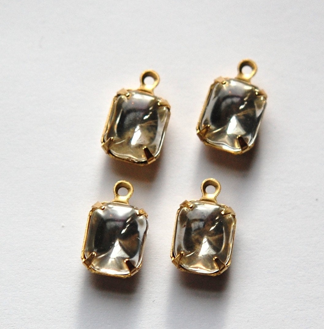 Vintage Smooth Clear Stones in 1 Loop Brass Setting 10x8mm (4)