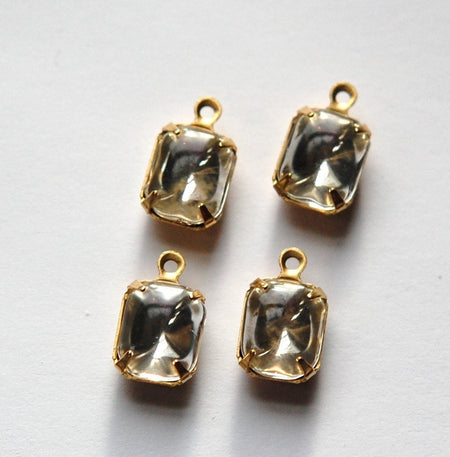 Vintage Smooth Clear Stones in 1 Loop Brass Setting 10x8mm (4)