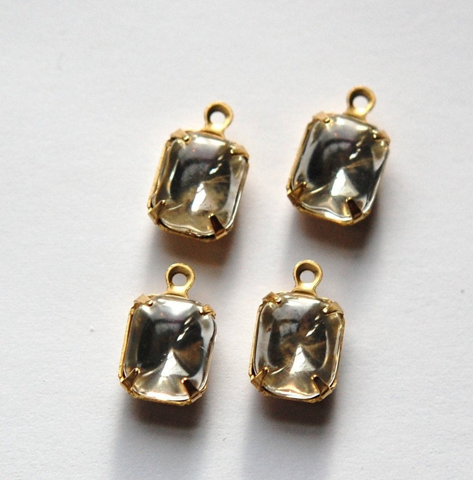 Vintage Smooth Clear Stones in 1 Loop Brass Setting 10x8mm (4)