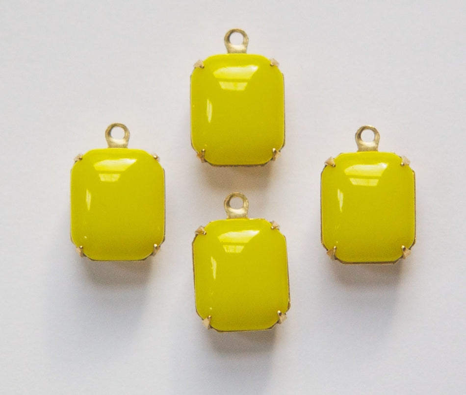 Vintage Opaque Yellow Glass Octagon Stones in 1 Loop Brass Setting 12mm x 10mm oct005G