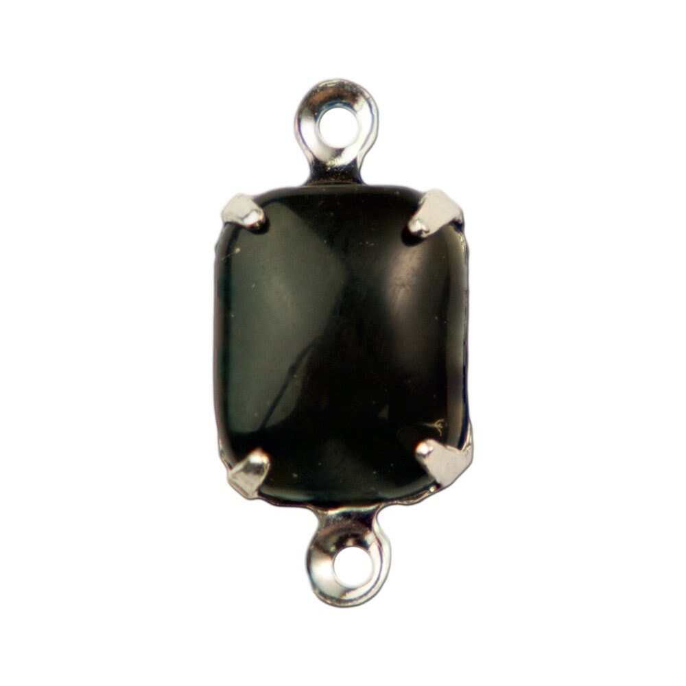 Smooth Black Stones in 2 Loop Silver Plated Setting 10x8mm (4)