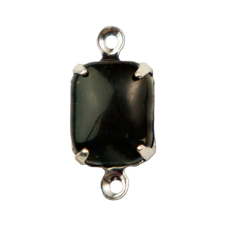 Smooth Black Stones in 2 Loop Silver Plated Setting 10x8mm (4)
