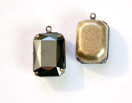 Vintage Hematite Faceted Stones 1 Loop Brass Ox Settings 18x13mm