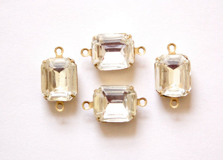 Vintage Faceted Clear Stones 2 Loop Brass Setting 12mm x 10mm oct005T2