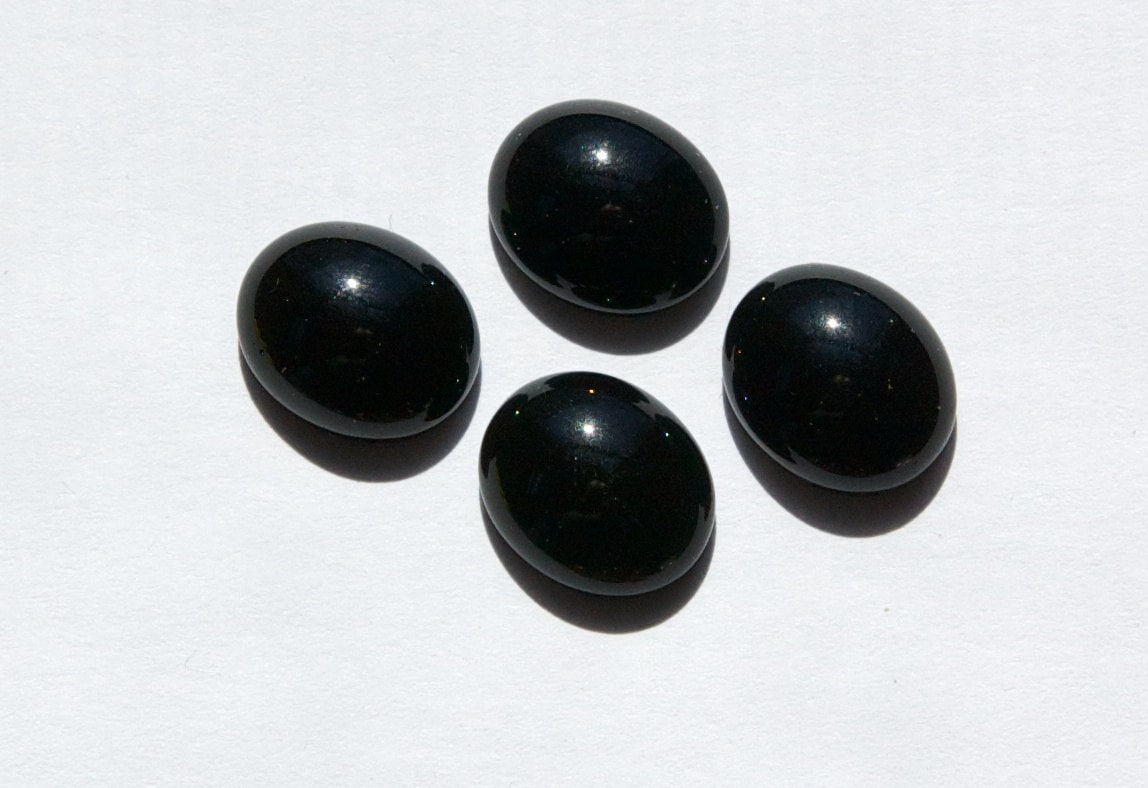 Vintage Black Glass Cabochons 12x10mm cab709K