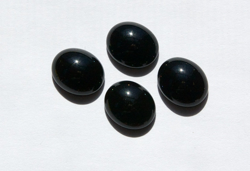 Vintage Black Glass Cabochons 12x10mm cab709K