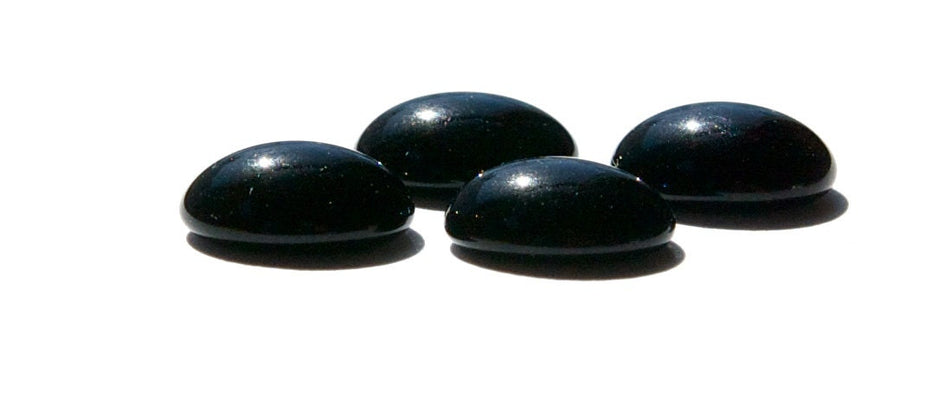 Vintage Black Glass Cabochons 12x10mm cab709K