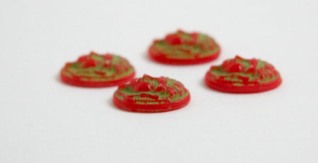 Vintage Egyptian Revival Glass Cabochons Green on Red 16x11mm (4) cab734B