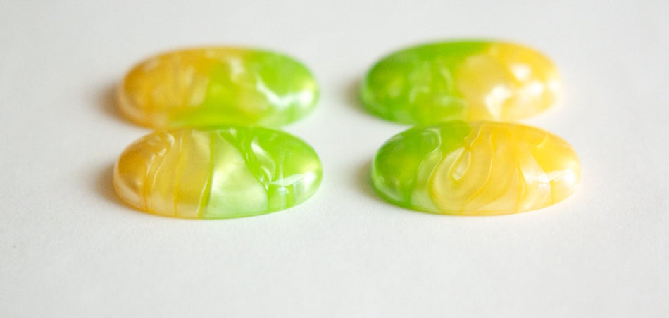 Vintage Acrylic Silky Swirled Yellow Green Cabochons 25x18mm cab370A