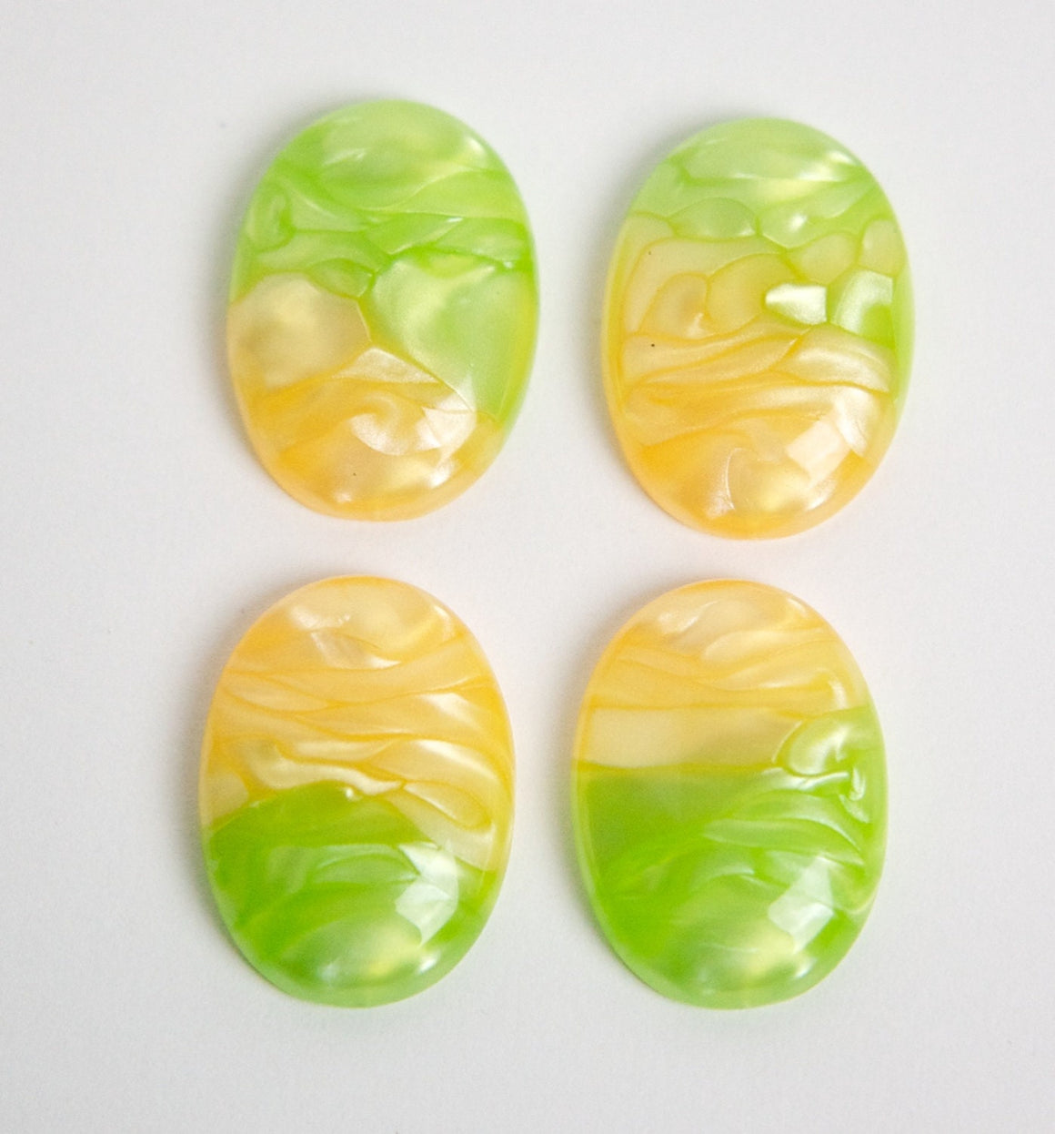 Vintage Acrylic Silky Swirled Yellow Green Cabochons 25x18mm cab370A