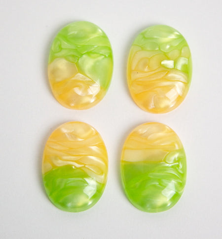 Vintage Acrylic Silky Swirled Yellow Green Cabochons 25x18mm cab370A