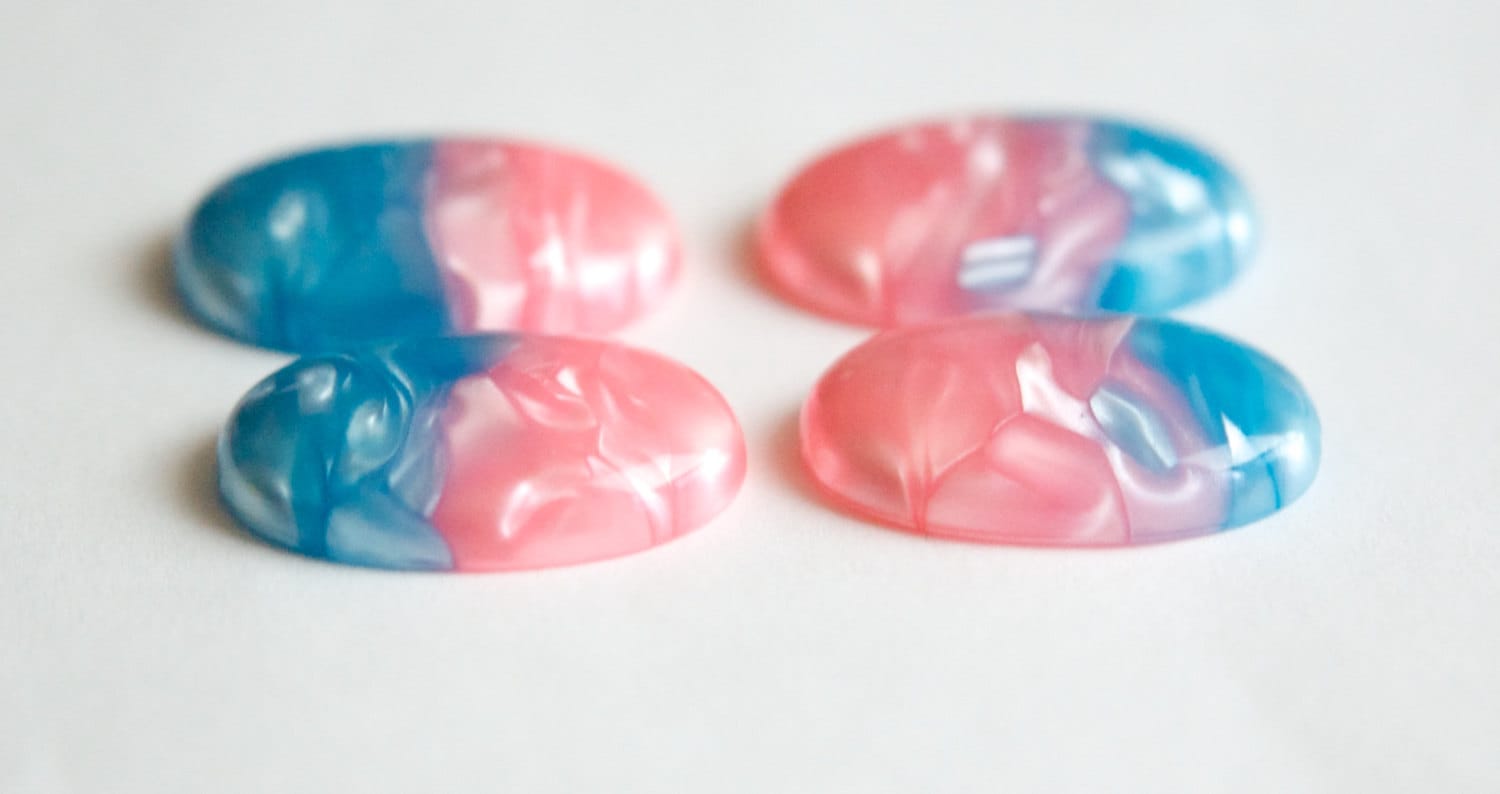 Vintage Acrylic Silky Swirled Pink Blue Cabochons 25x18mm cab370B