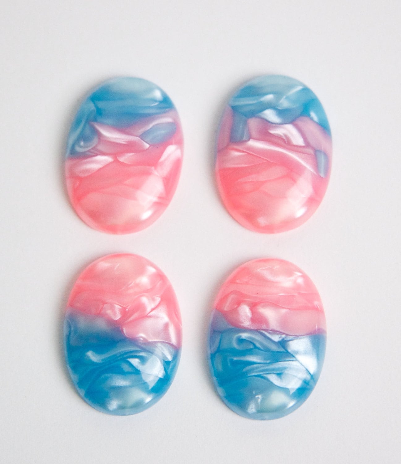 Vintage Acrylic Silky Swirled Pink Blue Cabochons 25x18mm cab370B