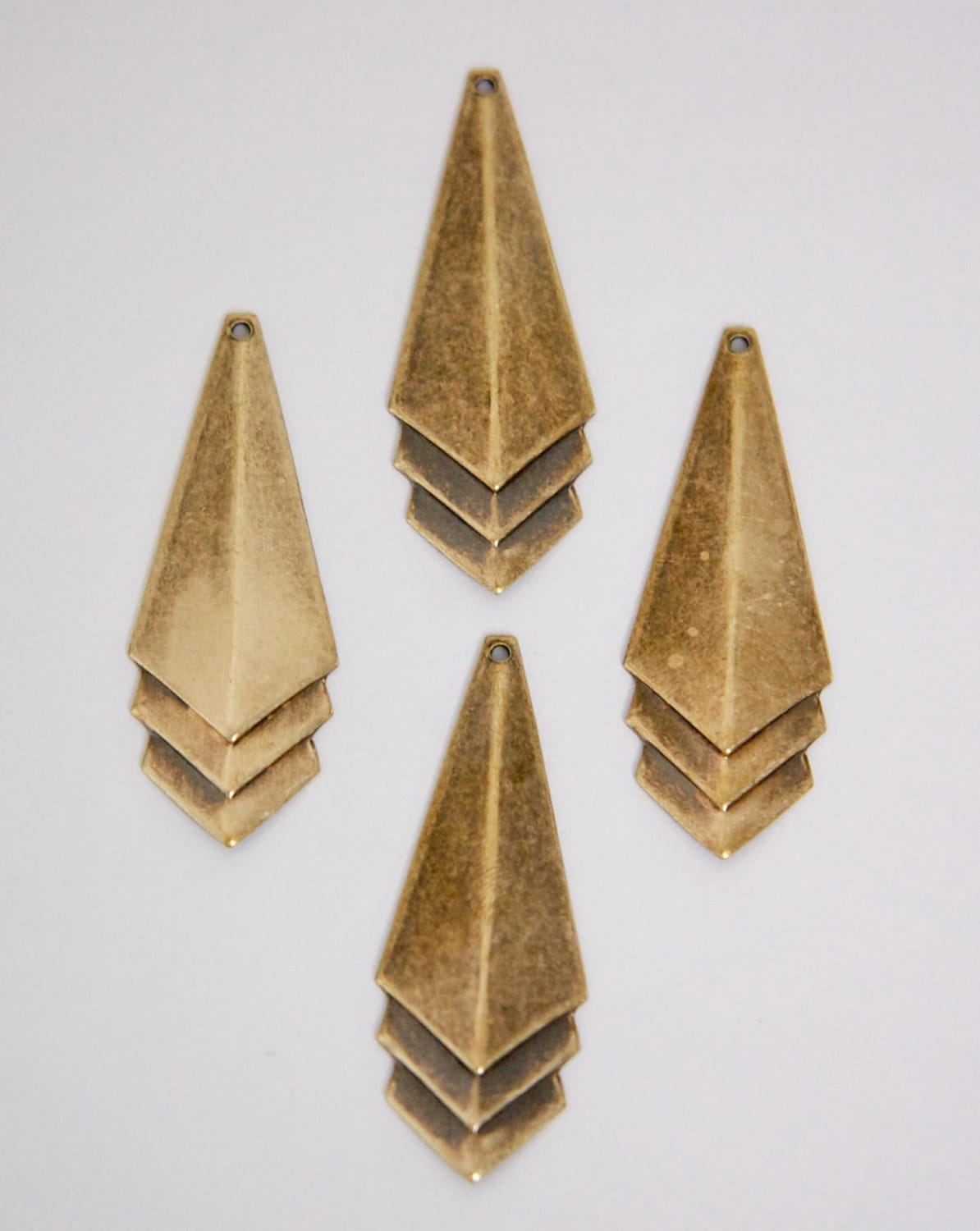 Brass Ox Plated Layered Triangle Pendant Charm Drop LG (4) mtl065N