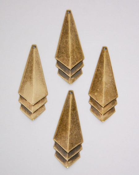 Brass Ox Plated Layered Triangle Pendant Charm Drop LG (4) mtl065N