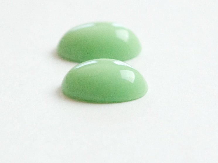 Vintage Mint Green Glass Cabochons 18x13mm (2) cab079