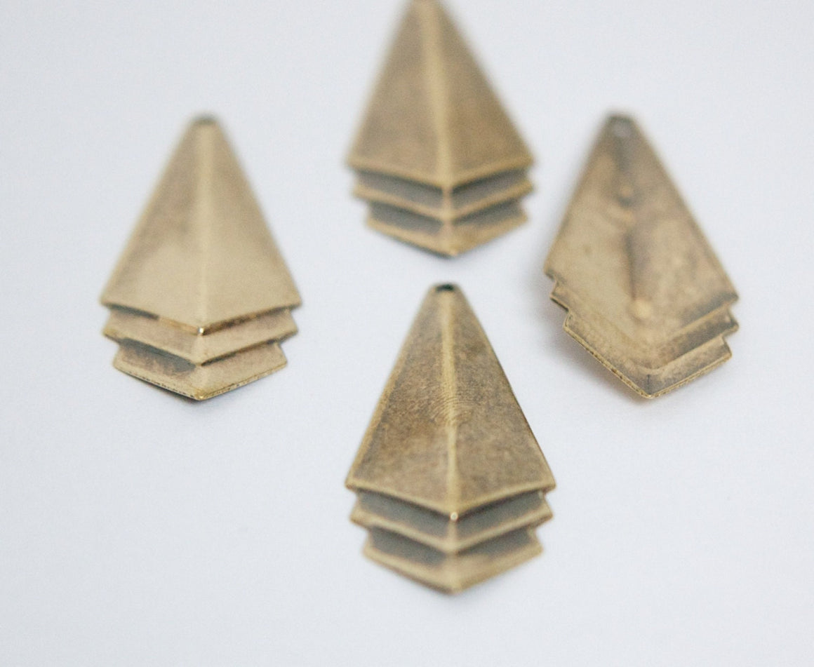 Brass Ox Plated Layered Triangle Pendant Charm Drop LG (4) mtl065N