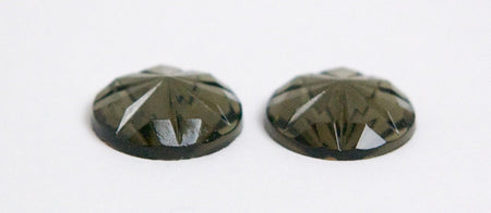 Vintage Black Diamond Faceted Glass Cabochons 15mm cab188A