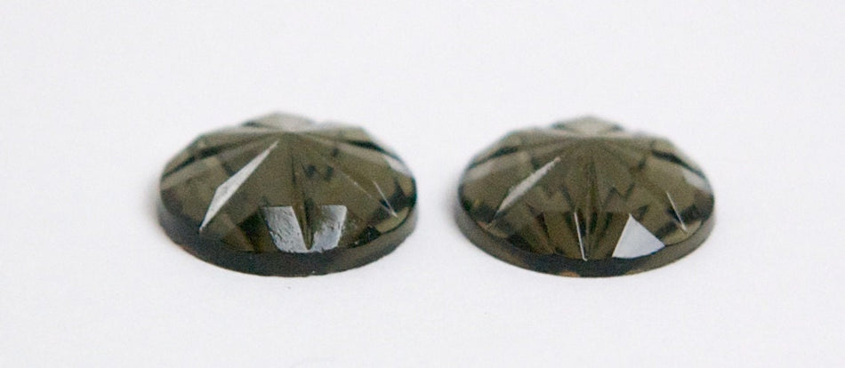 Vintage Black Diamond Faceted Glass Cabochons 15mm cab188A