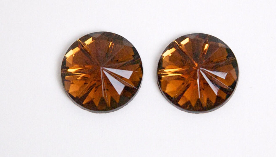 Vintage Topaz Faceted Glass Cabochons 15mm cab188B