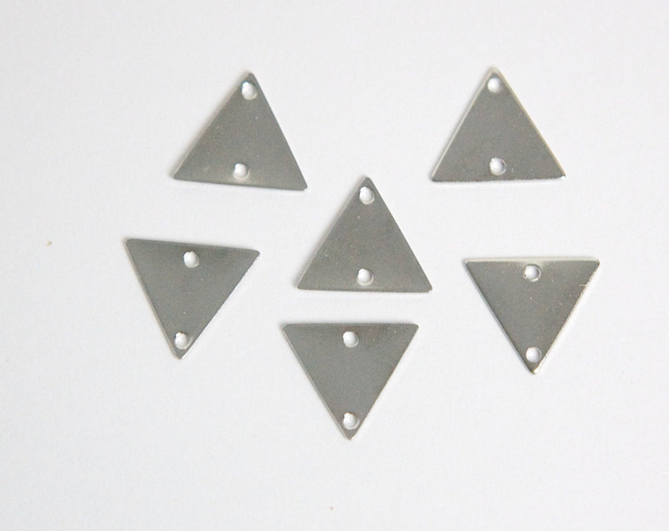 2 Hole Silver Plated Triangle Connector Link Charms Drops 13mm (10) mtl147F