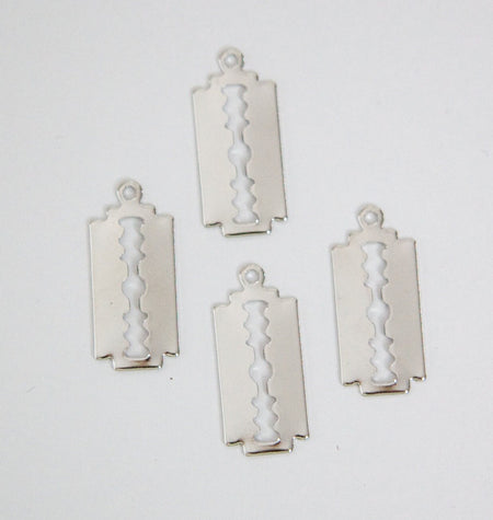 Silver Plated Razor Blade Pendant Charm with Loop (6) chr032A