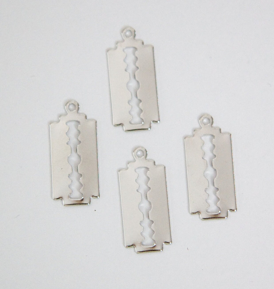 Silver Plated Razor Blade Pendant Charm with Loop (6) chr032A