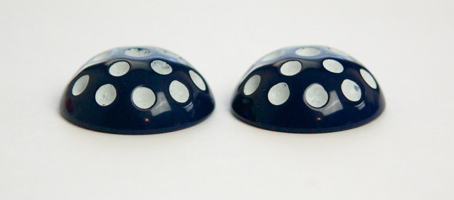Vintage Navy Blue with White Polka Dots Acrylic Cabochons 24mm (2) cab374