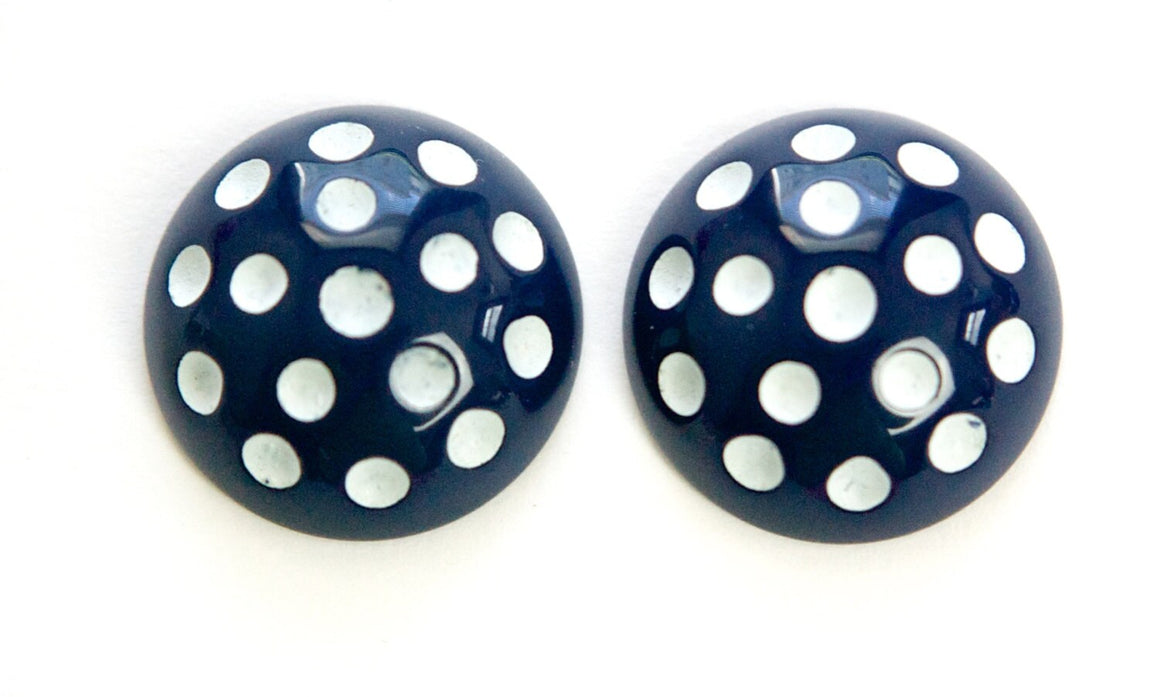 Vintage Navy Blue with White Polka Dots Acrylic Cabochons 24mm (2) cab374