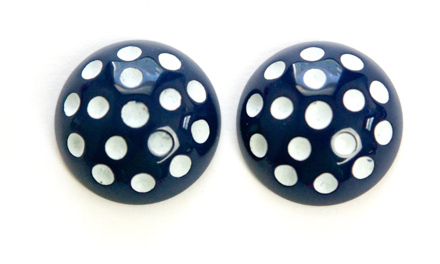 Vintage Navy Blue with White Polka Dots Acrylic Cabochons 24mm (2) cab374