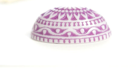 Vintage Etched Mosaic Purple and White Cabochons 25x18mm (2) cab715H