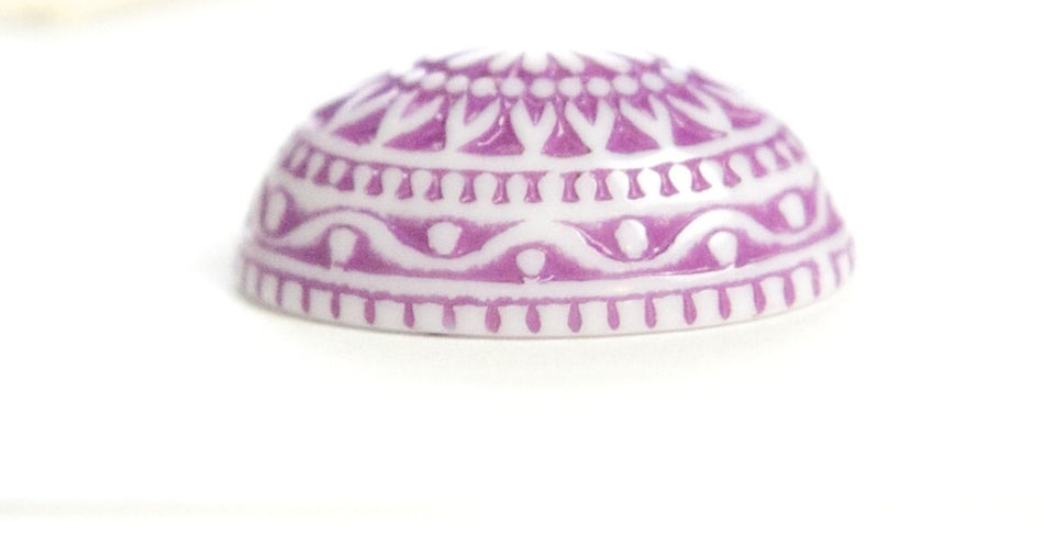 Vintage Etched Mosaic Purple and White Cabochons 25x18mm (2) cab715H