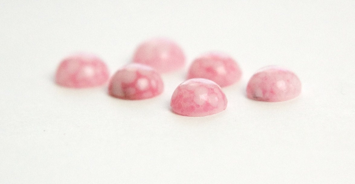 Pink and White Glass Cabochons 7mm Cherry Brand Japan cab292