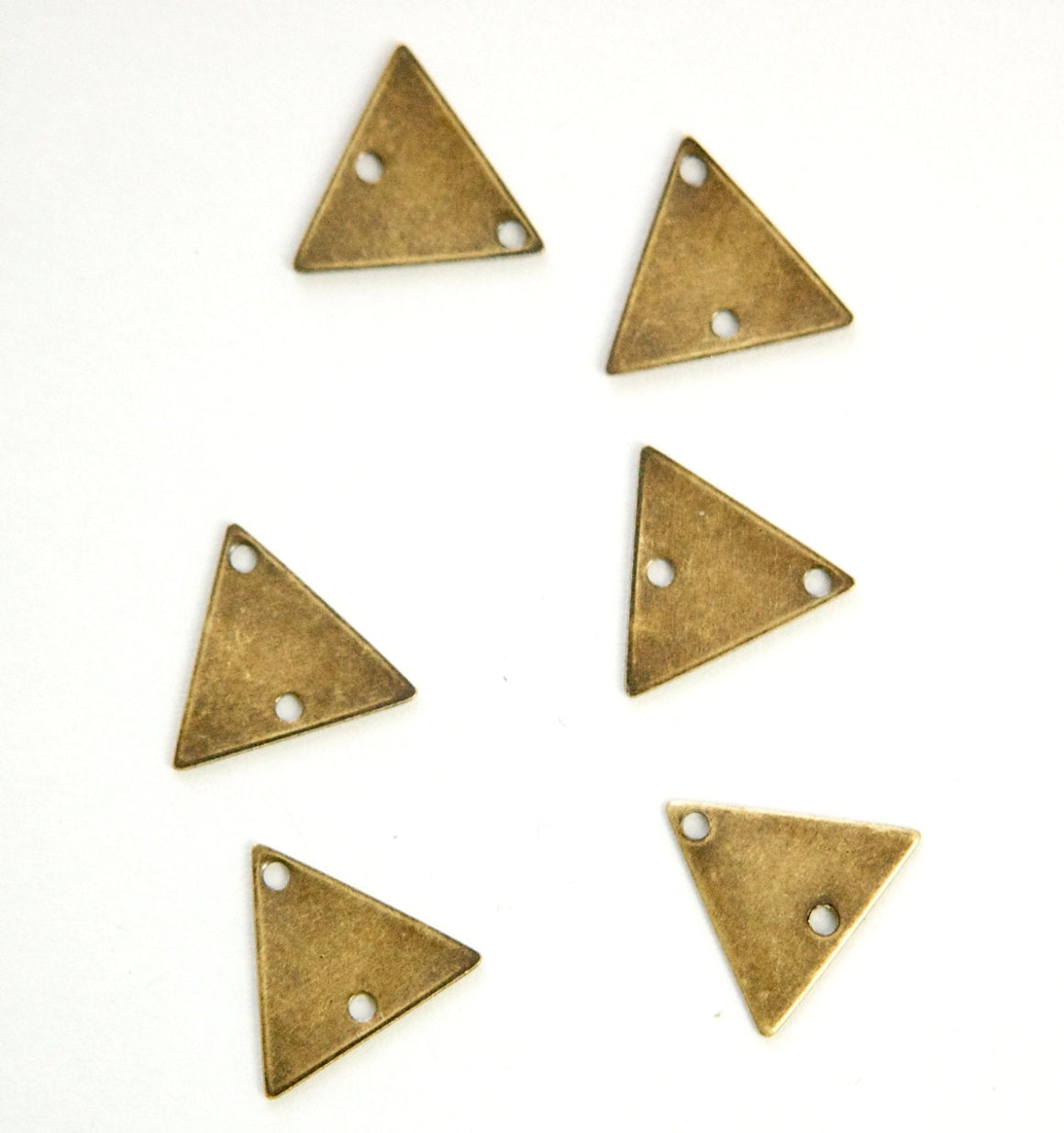 2 Hole Brass Ox Plated Triangle Connector Link Charms Drops 13mm (10) mtl147G
